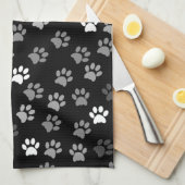 Puppy Dog Paw Print | Zwart wit en grijs Theedoek (Quarter Fold)