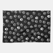 Puppy Dog Paw Print | Zwart wit en grijs Theedoek (Horizontaal)