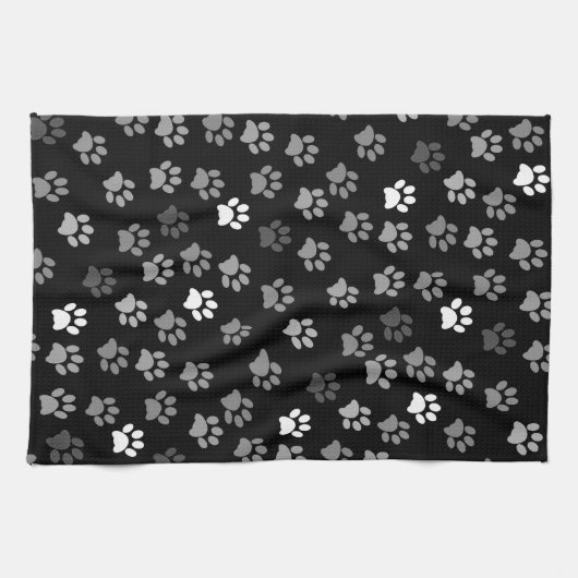 Puppy Dog Paw Print | Zwart wit en grijs Theedoek (Horizontaal)
