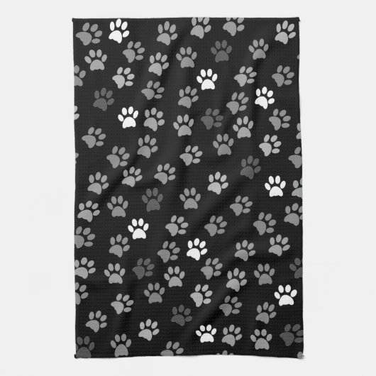 Puppy Dog Paw Print | Zwart wit en grijs Theedoek (Verticaal)