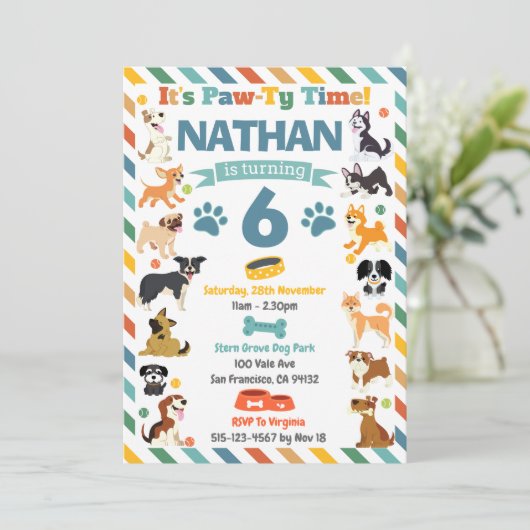 Puppy Dog Paw-ty Aminals Verjaardag Kaart (Staand voorkant)