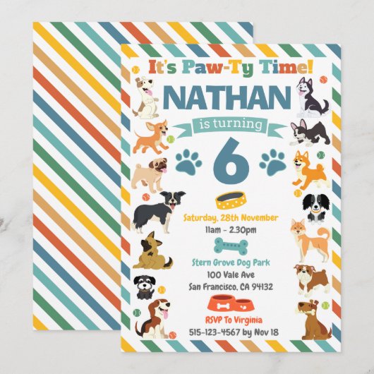 Puppy Dog Paw-ty Aminals Verjaardag Kaart (Voorkant / Achterkant)
