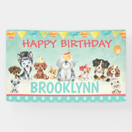 Puppy Dog Pawty Happy Birthday Banner (Horizontaal)