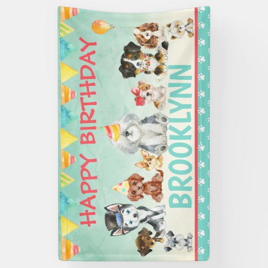 Puppy Dog Pawty Happy Birthday Banner (Verticaal)