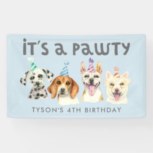 Puppy Dog Pawty Verjaardagsfeestje Waterverf Spandoek