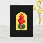 Puppy Dog Peing op Fire Hydrant Retro Kaart (Gele Bloem)