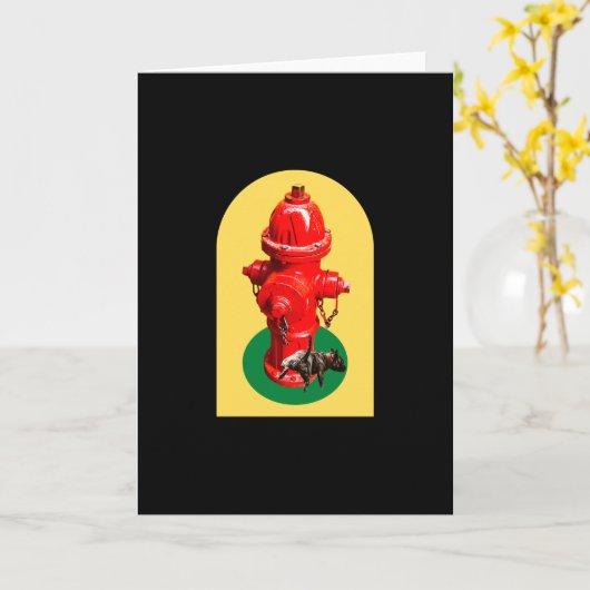 Puppy Dog Peing op Fire Hydrant Retro Kaart (Gele Bloem)