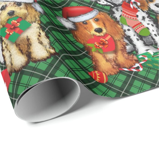 Puppy Dog Persoonlijke naam Groene met kerstmis Cadeaupapier (Rol Hoek)
