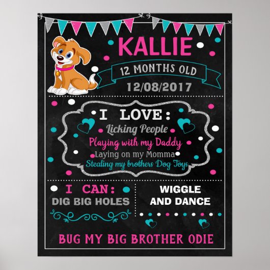 Puppy Dog Pet Birthday-bord Poster (Voorkant)