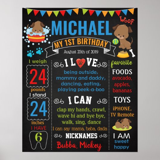 Puppy dog pet First Birthday chalkboard Poster (Voorkant)