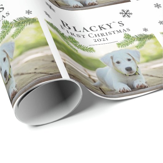 Puppy Dog Pet Photo Cute First Kerstpine Cadeaupapier (Rol Hoek)