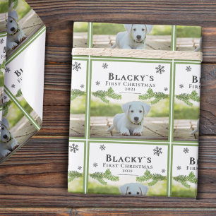 Puppy Dog Pet Photo Cute First Kerstpine Cadeaupapier