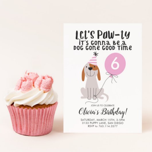 Puppy Dog Pink Birthday Party Kaart