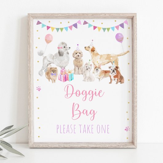 Puppy Dog Pink Girl Birthday Favor Sign Poster