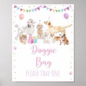 Puppy Dog Pink Girl Birthday Favor Sign Poster (Voorkant)