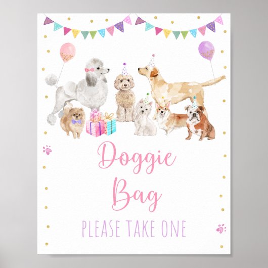 Puppy Dog Pink Girl Birthday Favor Sign Poster (Voorkant)
