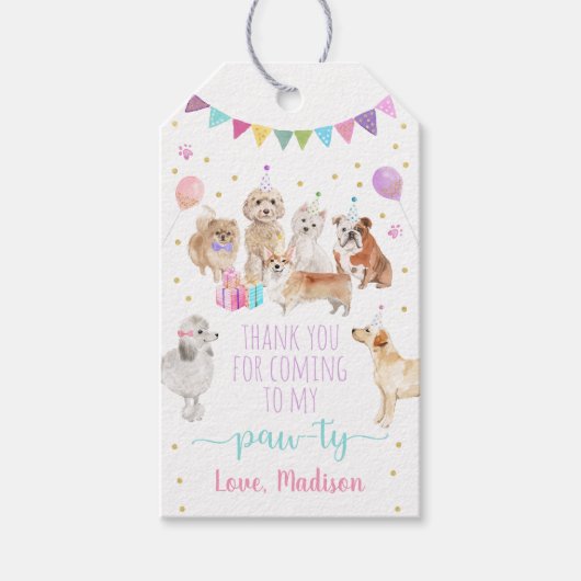 Puppy Dog Pink Girl Paw-ty Birthday Cadeaulabel (Voorkant)