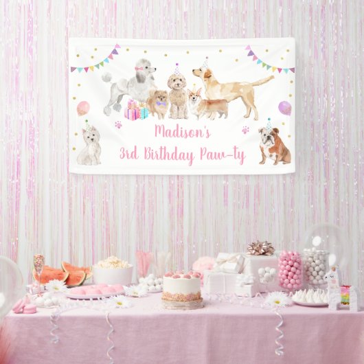 Puppy Dog Pink Girl Paw-ty Birthday Spandoek (Feest)