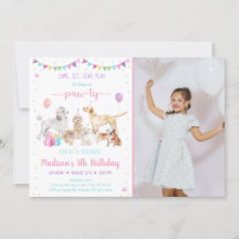 Puppy Dog Pink Gold Girl Birthday Uitnodiging