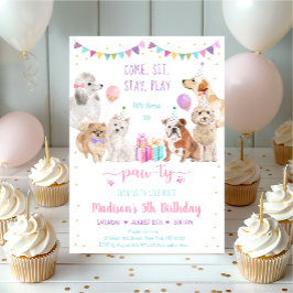 Puppy Dog Pink Gold Girl Paw-ty Birthday Kaart