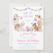 Puppy Dog Pink Gold Girl Paw-ty Birthday Kaart (Voorkant)