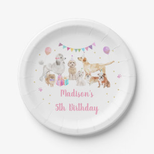 Puppy Dog Pink Gold Paw-ty Girl Birthday Papieren Bordje