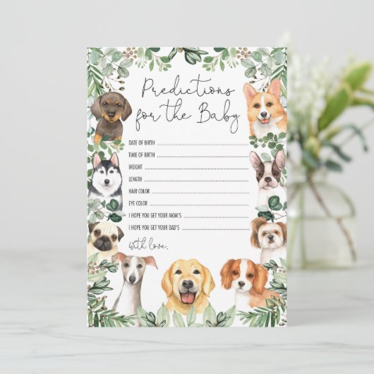 Puppy Dog Predications voor Baby shower Game Card Kaart (Staand voorkant)