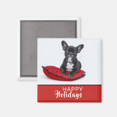 Puppy Dog Prettige feestdagen Pet Photo Red Magneet (Voorkant / Achterkant)