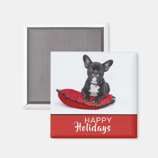 Puppy Dog Prettige feestdagen Pet Photo Red Magneet (Voorkant / Achterkant)