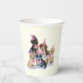 Puppy Dog 🐶 Roze eerste verjaardagsfeestje Papieren Bekers