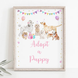 Puppy Dog Roze meisje neemt een pupppy Sign aan Poster