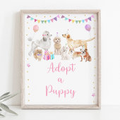Puppy Dog Roze meisje neemt een pupppy Sign aan Poster