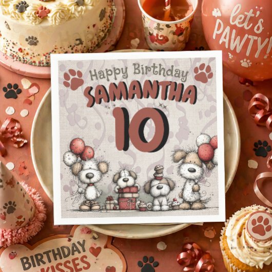 Puppy Dog Rustic Little Girl's 10th Birthday  Servet