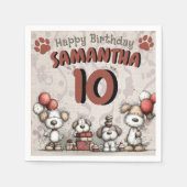Puppy Dog Rustic Little Girl's 10th Birthday  Servet (Voorkant)