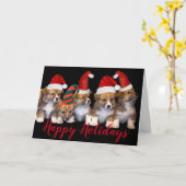 Puppy Dog Santa Hats Prettige feestdagen kerstkaar Kaart (Gele Bloem)