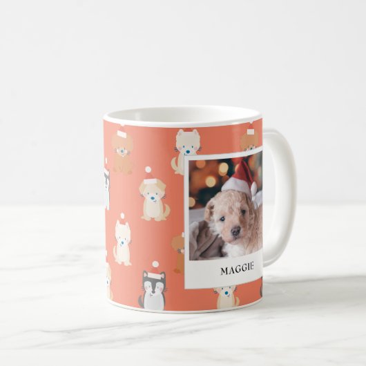 Puppy Dog Santa Pattern 2 Foto Holiday Red Mok (Voorkant rechts)