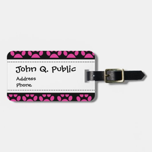 Puppy dog schildert afdrukken Hot Pink zwart Bagagelabel (Voorkant horizontaal)