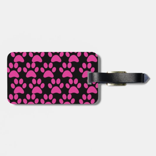 Puppy dog schildert afdrukken Hot Pink zwart Bagagelabel (Achterkant horizontaal)