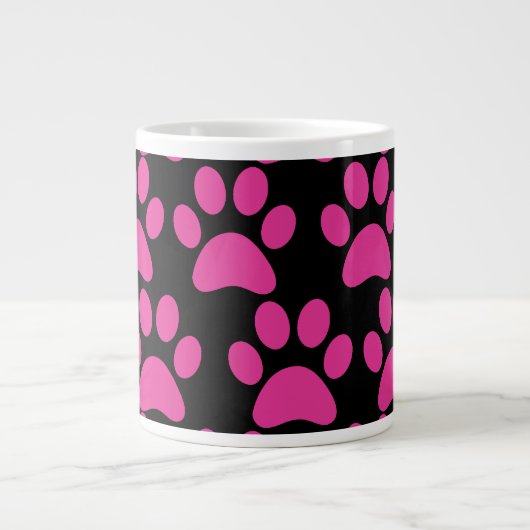 Puppy dog schildert afdrukken Hot Pink zwart Grote Koffiekop (Voorkant)