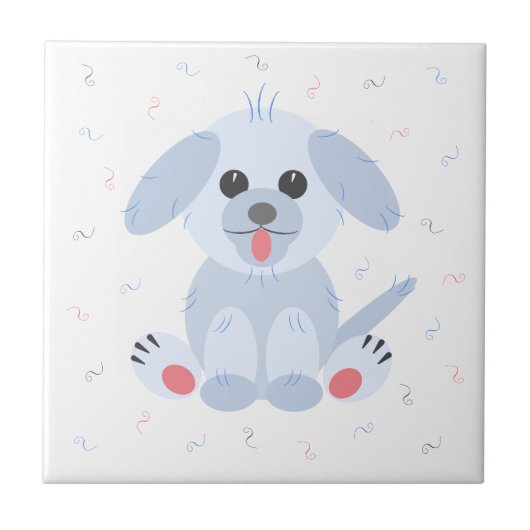 Puppy Dog Simple Pink Pastel Cartoon Tegeltje (Voorkant)
