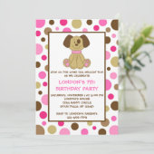 Puppy Dog Stippen Roze Birthday-uitnodigingen Kaart (Staand voorkant)