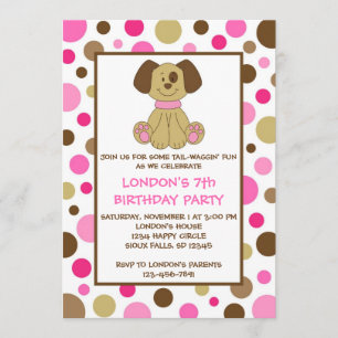 Puppy Dog Stippen Roze Birthday-uitnodigingen Kaart