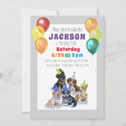 Puppy Dog Thema Kleurrijk Verjaardagsfeest Kaart (Voorkant)