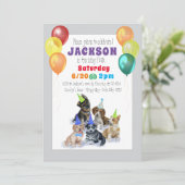 Puppy Dog Thema Kleurrijk Verjaardagsfeest Kaart (Staand voorkant)