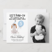Puppy Dog Theme Birthday Party Blue Photo Kaart (Voorkant)