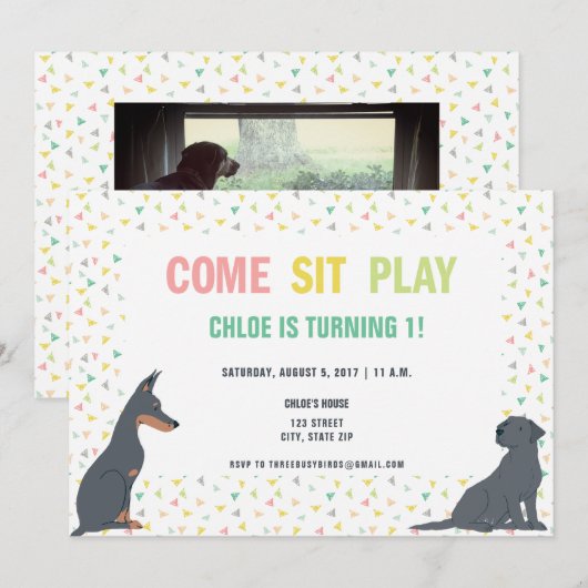 Puppy Dog Theme Birthday Party Kaart (Voorkant / Achterkant)