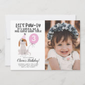 Puppy Dog Theme Birthday Party Roze Foto Kaart (Voorkant)