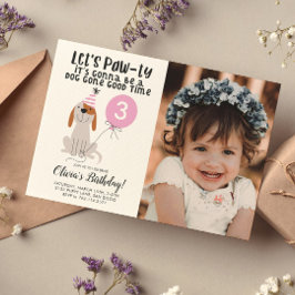 Puppy Dog Theme Birthday Party Roze Foto Kaart