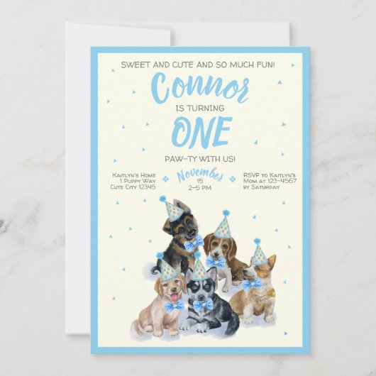 Puppy Dog Theme Boy Eerste Verjaardagsfeest Kaart (Voorkant)