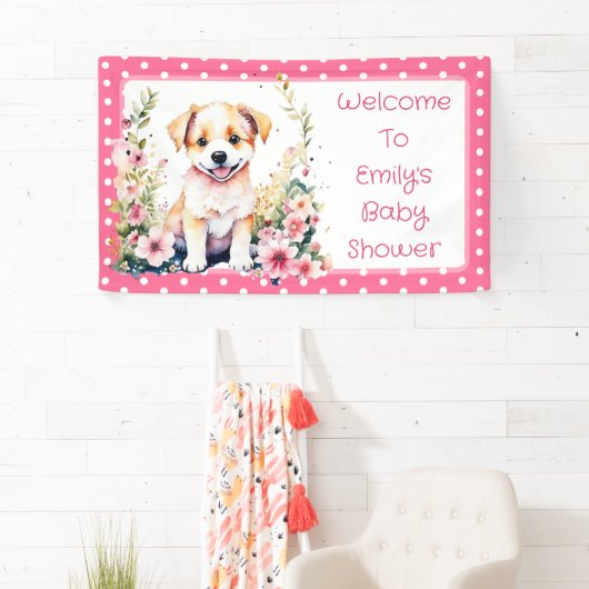 Puppy Dog Theme gepersonaliseerd Baby shower Spandoek (Insitu)